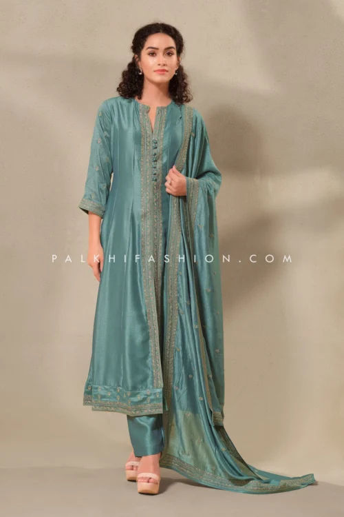Timeless Elegance: Premium Silk Indian Outfit With Subtle Embroidery -Indian Wear Shop 1 scaled