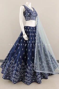 A Majestic Marvel: Designer Petrol Blue Lehenga Choli With Handwork-Palkhi Fashion