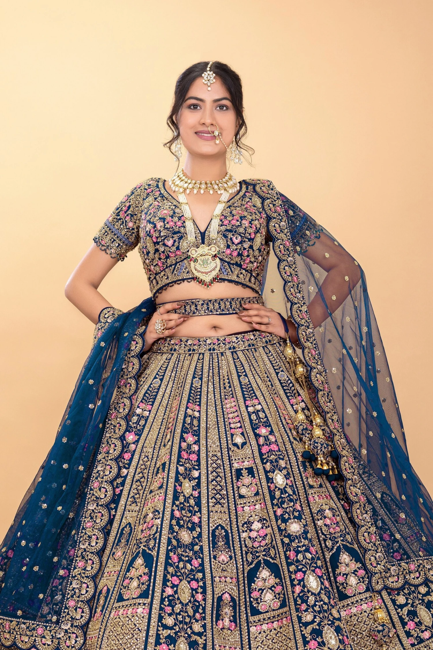 Blue Silk Designer Lehenga Choli With Multi-Color Embroidery - Palkhi Fashion 4 Blue Silk Designer Lehenga Choli With Multi-Color Embroidery - Palkhi Fashion - Image 2
