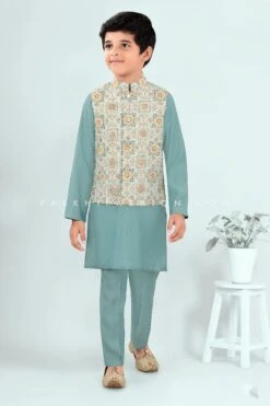 Boys Ethnic Jacket Kurta Set With Multi-Color Embroidery – Palkhi Fashion