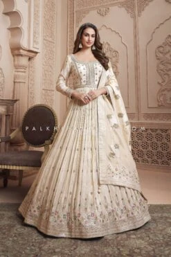 Champagne Silk Indian Designer Outfit With Regal Embroidery