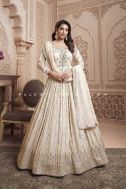 Champagne Silk Indian Designer Outfit With Regal Work