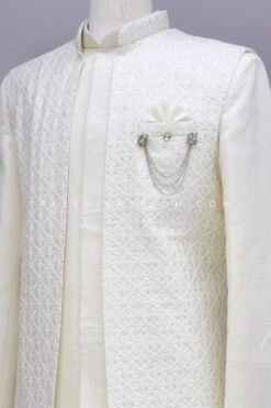 Indian Wear Shop 25 Indian Wear Shop -Indian Wear Shop CreamChikankariIndo WesternWithJacket 1