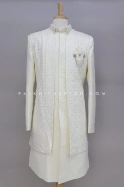 Cream Chikankari Indo-Western With Jacket