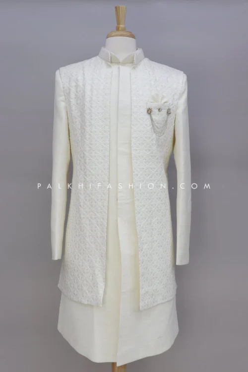Cream Chikankari Indo-Western With Jacket