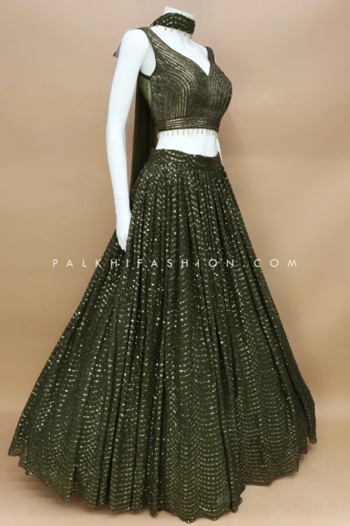 Deep Mehendi Green Lehenga Choli - Embellished Elegance By Palkhi Fashion -Indian Wear Shop DeepMehendiGreenLehengaCholi EmbellishedElegancebyPalkhiFashion 41 scaled