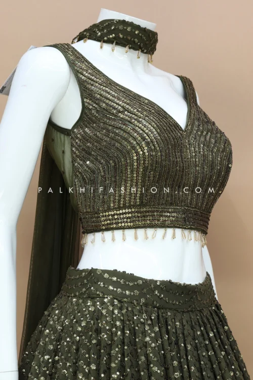 Deep Mehendi Green Lehenga Choli - Embellished Elegance By Palkhi Fashion -Indian Wear Shop DeepMehendiGreenLehengaCholi EmbellishedElegancebyPalkhiFashion 61 scaled