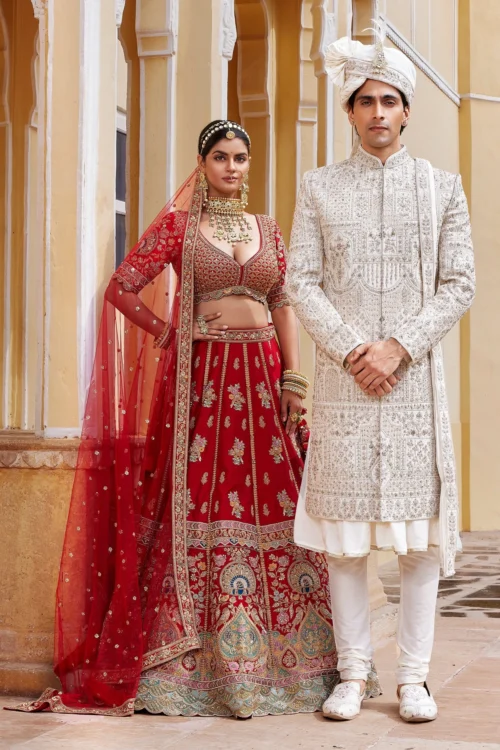 Designer Cream Hand-Embroidered Sherwani | Royal Motif Design