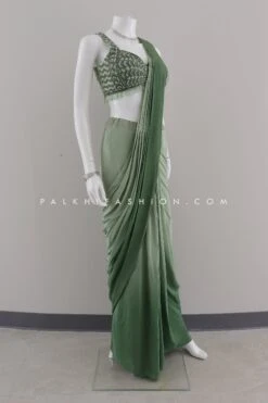 Designer Green Ombre Ready-to-Wear Silk Saree – Palkhi Fashion
