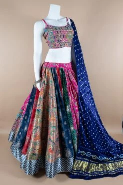 Designer Multicolor Chaniya Choli Set With Spaghetti Blouse & Gaji Silk Dupatta
