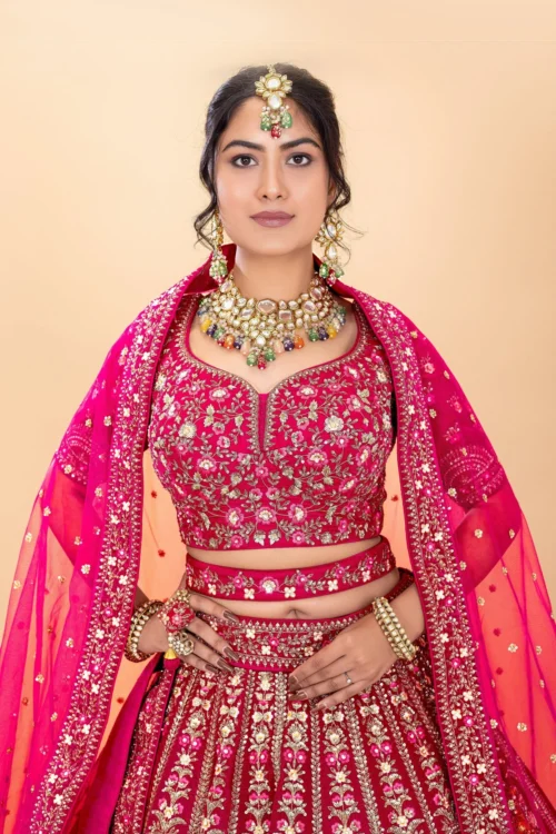Designer Rani Pink Bridal Lehenga Choli With Embroidery & Handwork -Indian Wear Shop DesignerRaniPinkBridalLehengaCholiWithEmbroidery Handwork 4 scaled