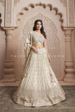 Elegance In Embroidery: Champagne Georgette Lehenga Choli