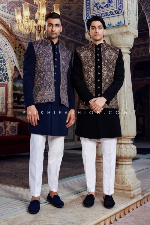 Elegant Men’s Jacket Kurta Set With Resham Embroidery | Palkhi Fashion