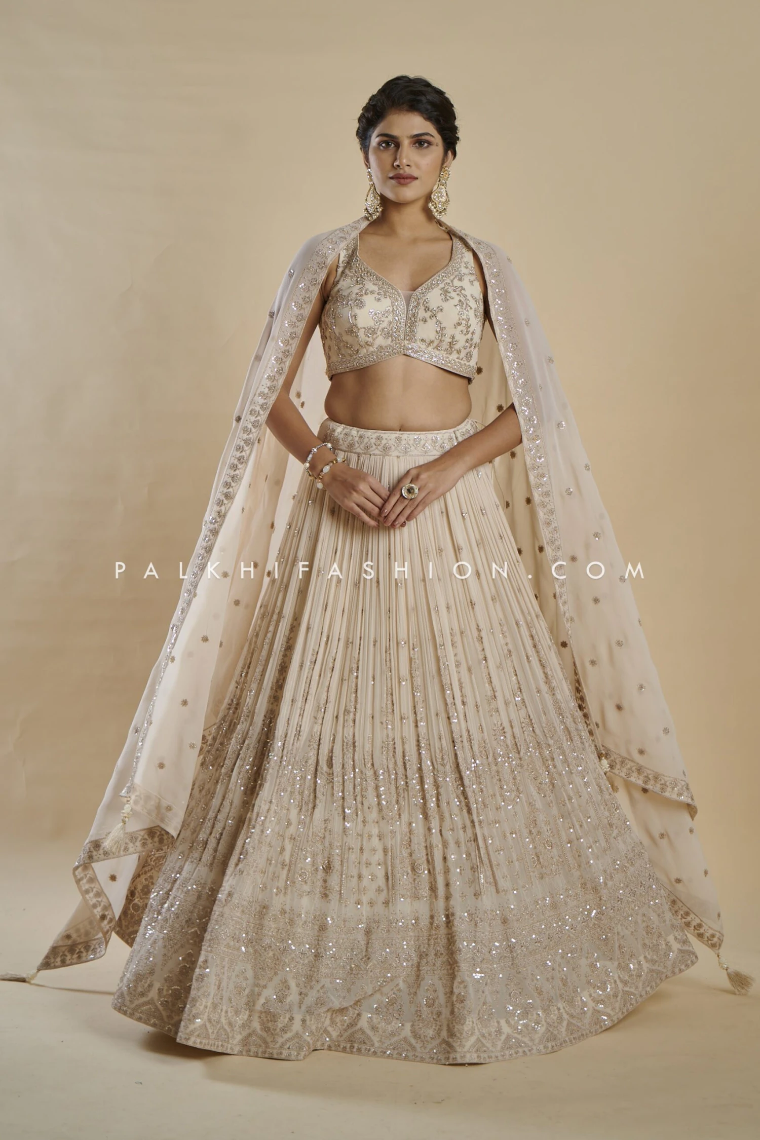 Imperial Charm: Exclusive Champagne Lehenga Choli With Handwork 7 Imperial Charm: Exclusive Champagne Lehenga Choli With Handwork - Image 5