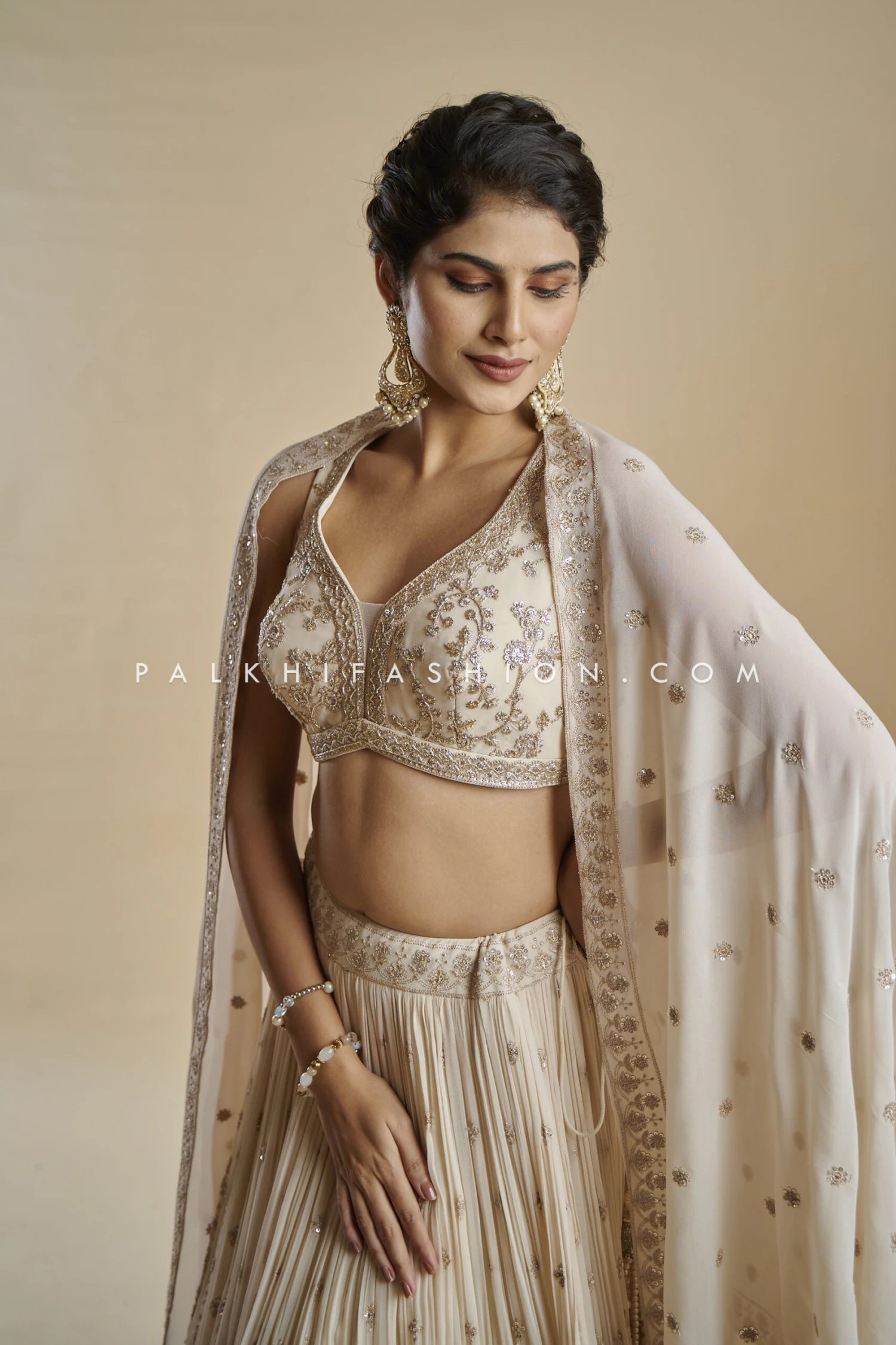Imperial Charm: Exclusive Champagne Lehenga Choli With Handwork 4 Imperial Charm: Exclusive Champagne Lehenga Choli With Handwork - Image 2