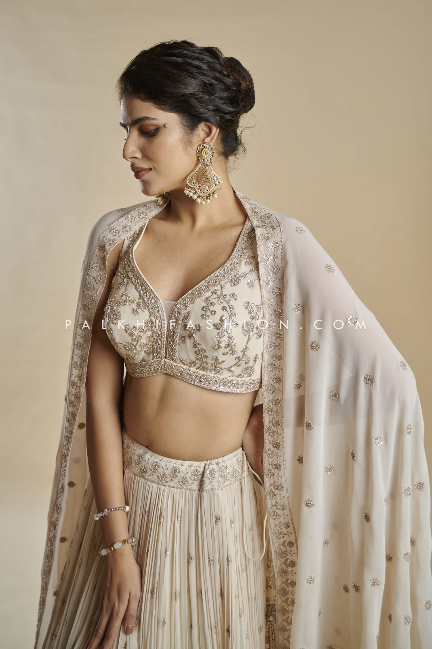 Imperial Charm: Exclusive Champagne Lehenga Choli With Handwork 6 Imperial Charm: Exclusive Champagne Lehenga Choli With Handwork - Image 4