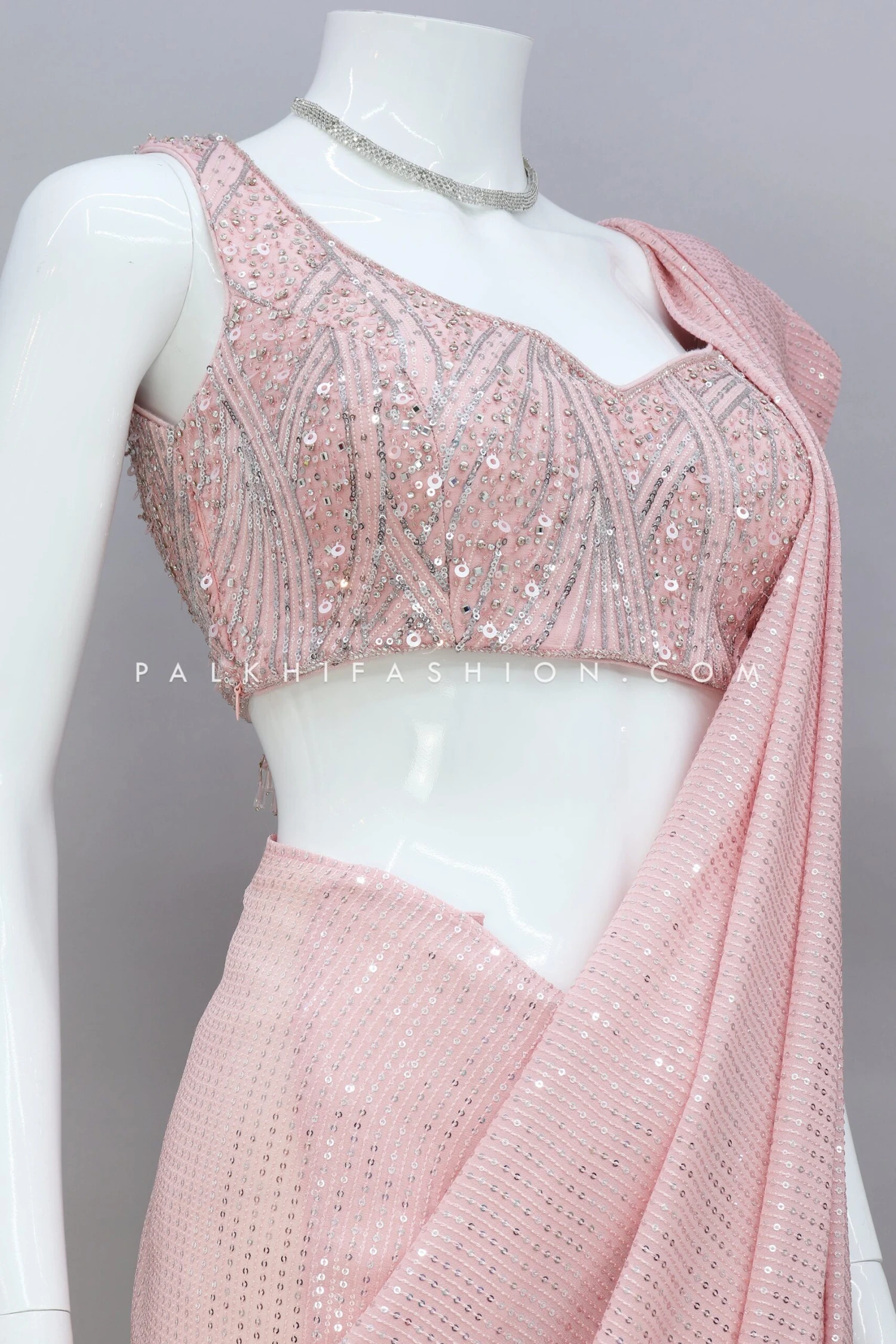 Indian Designer Sequin Saree In Pretty Peach Color 4 Indian Designer Sequin Saree In Pretty Peach Color - Image 2