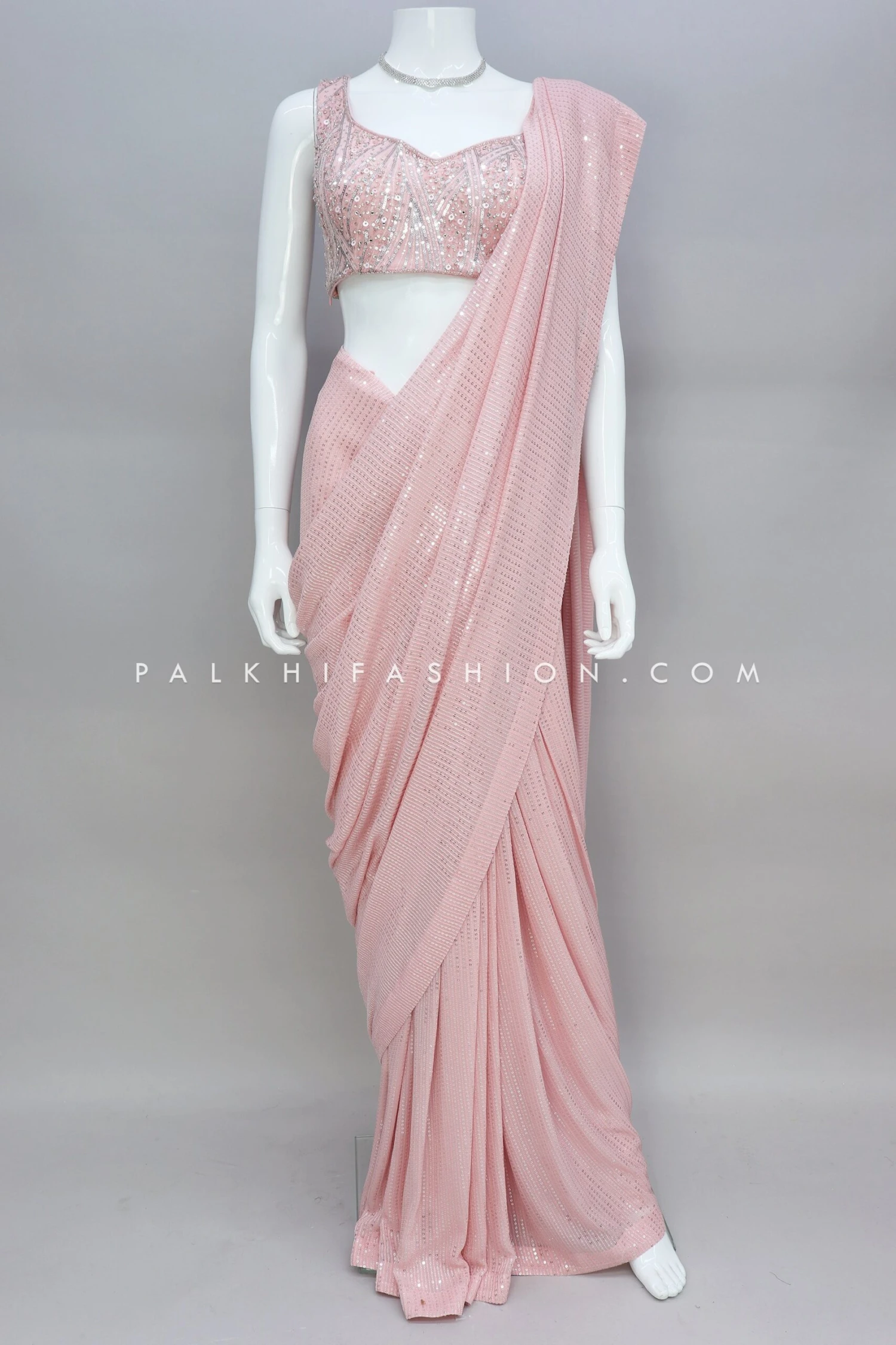 Indian Designer Sequin Saree In Pretty Peach Color 3 Indian Designer Sequin Saree In Pretty Peach Color