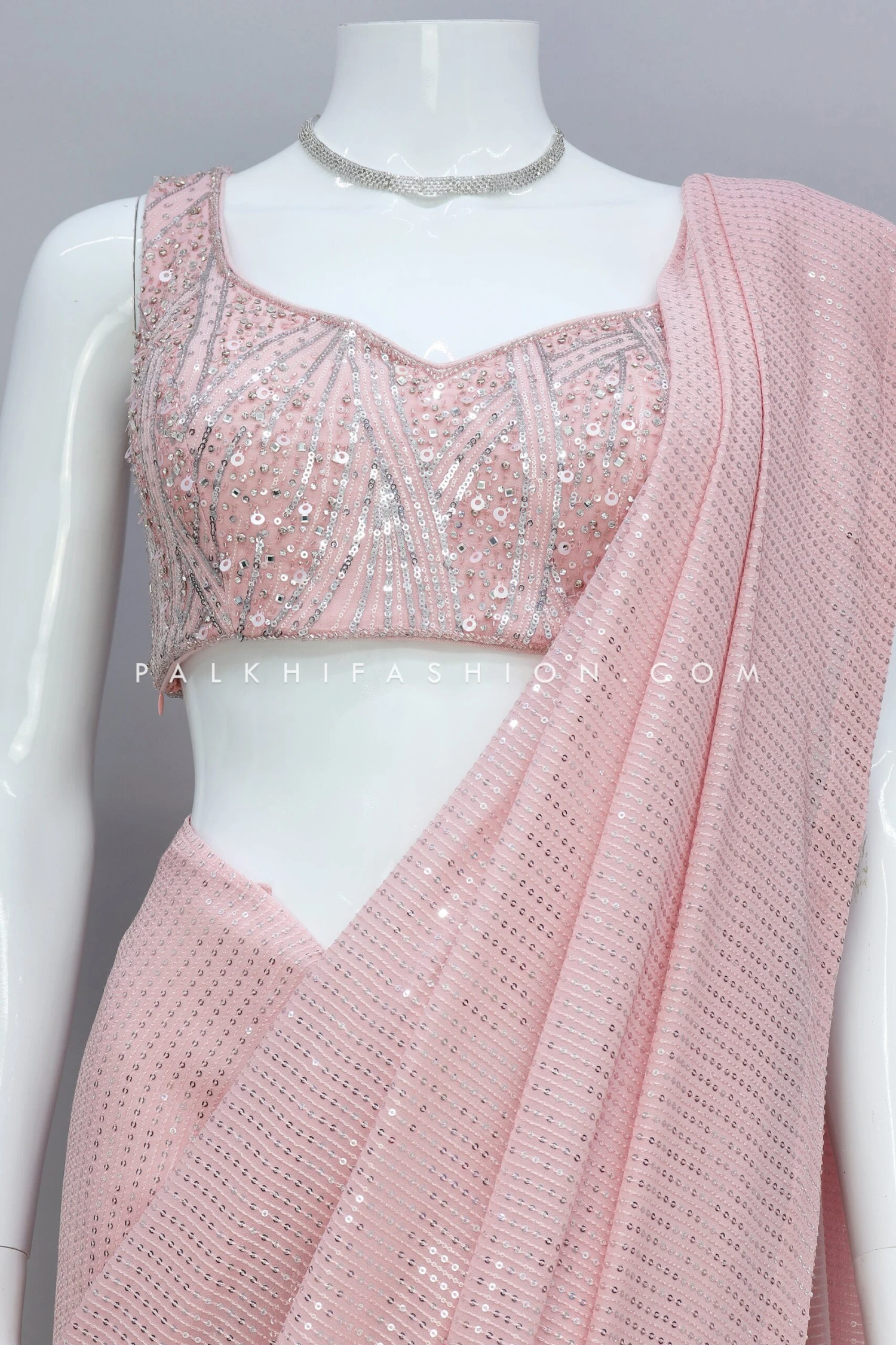 Indian Designer Sequin Saree In Pretty Peach Color 5 Indian Designer Sequin Saree In Pretty Peach Color - Image 3