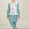Light Blue Boys Jacket Kurta Set With Chikankari Embroidery – Palkhi Fashion