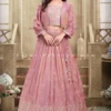 Light Mauve Organza Silk Girls Lehenga Choli Set With Embroidered Crop Top & Jacket -Indian Wear Shop MauveOrganzaSilkGirlsLehengaCholiSetwithEmbroideredCropTop Jacket scaled