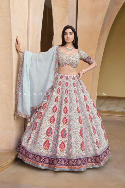Off-white Designer Lehenga Choli With Hand Embroidery – Palkhi Fashion