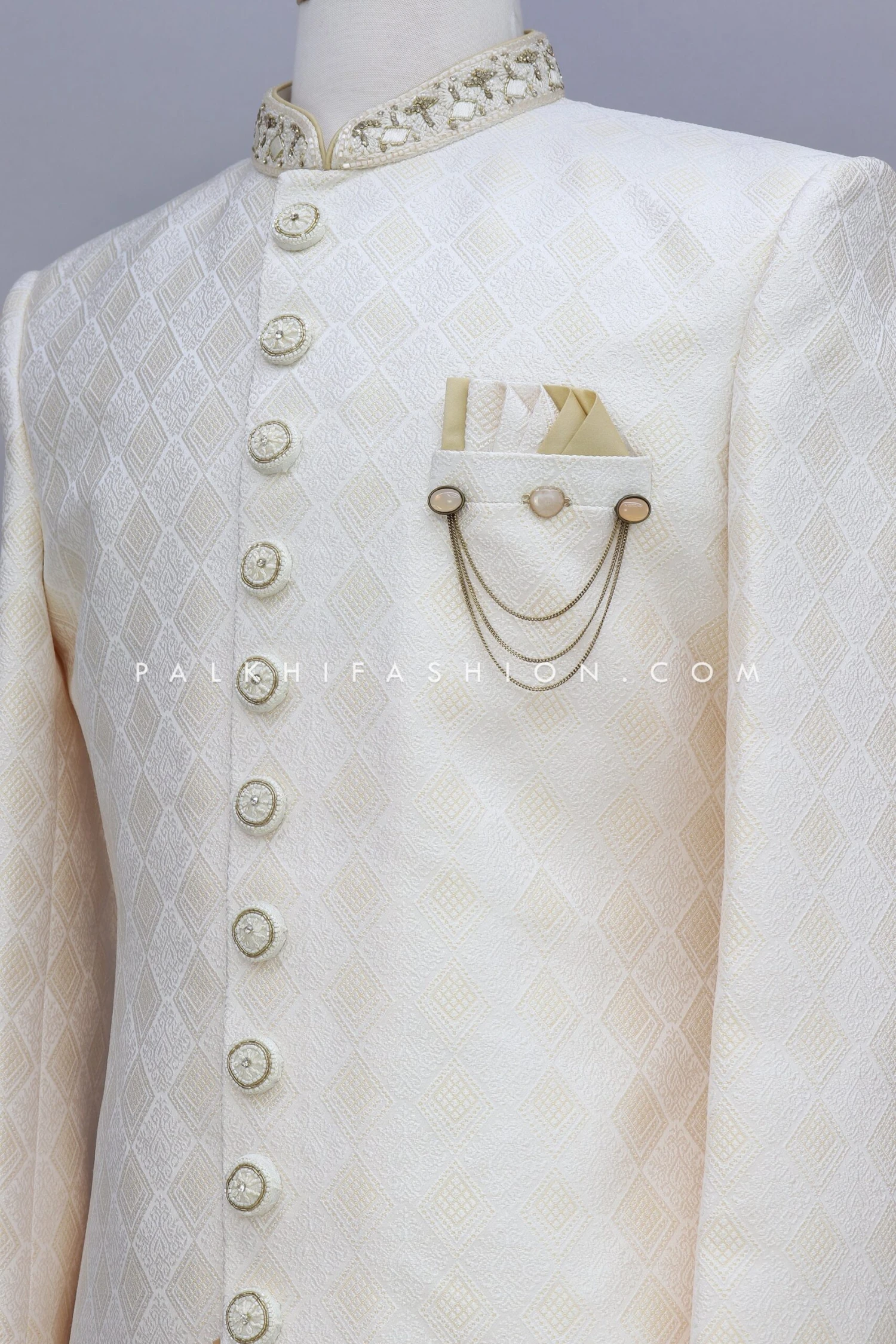 Off White Pure Silk Indo-Western With Embroidery Work 4 Off White Pure Silk Indo-Western With Embroidery Work - Image 2