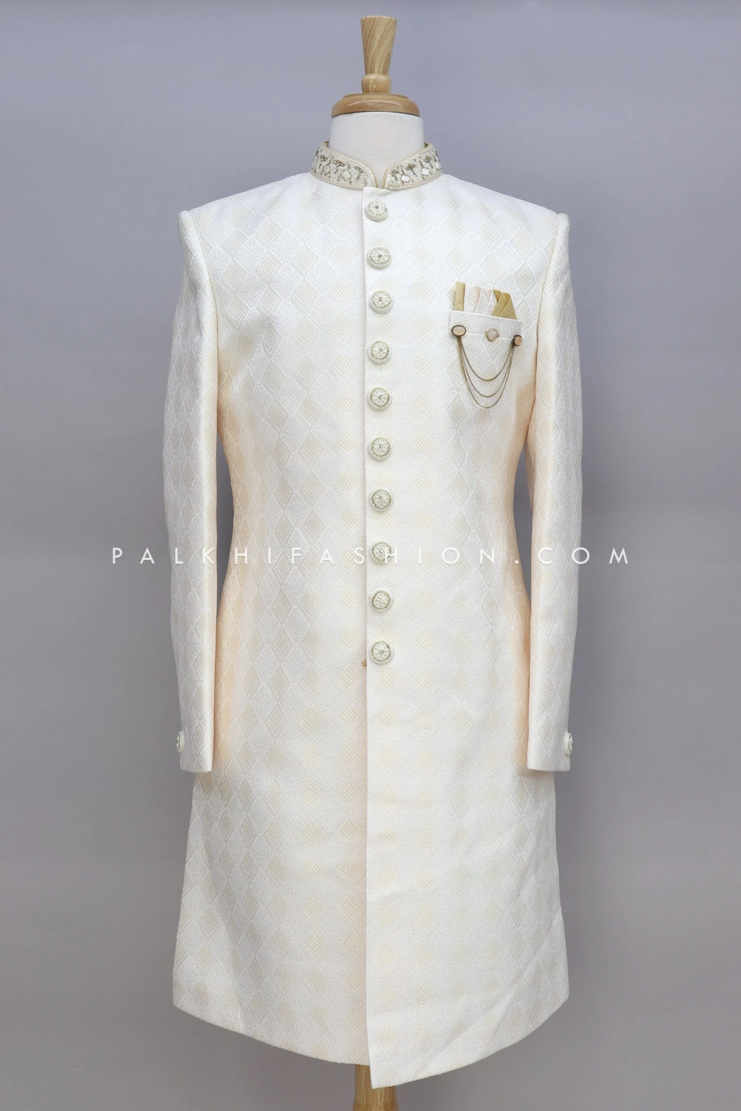 Off White Pure Silk Indo-Western With Embroidery Work 5 Off White Pure Silk Indo-Western With Embroidery Work - Image 3