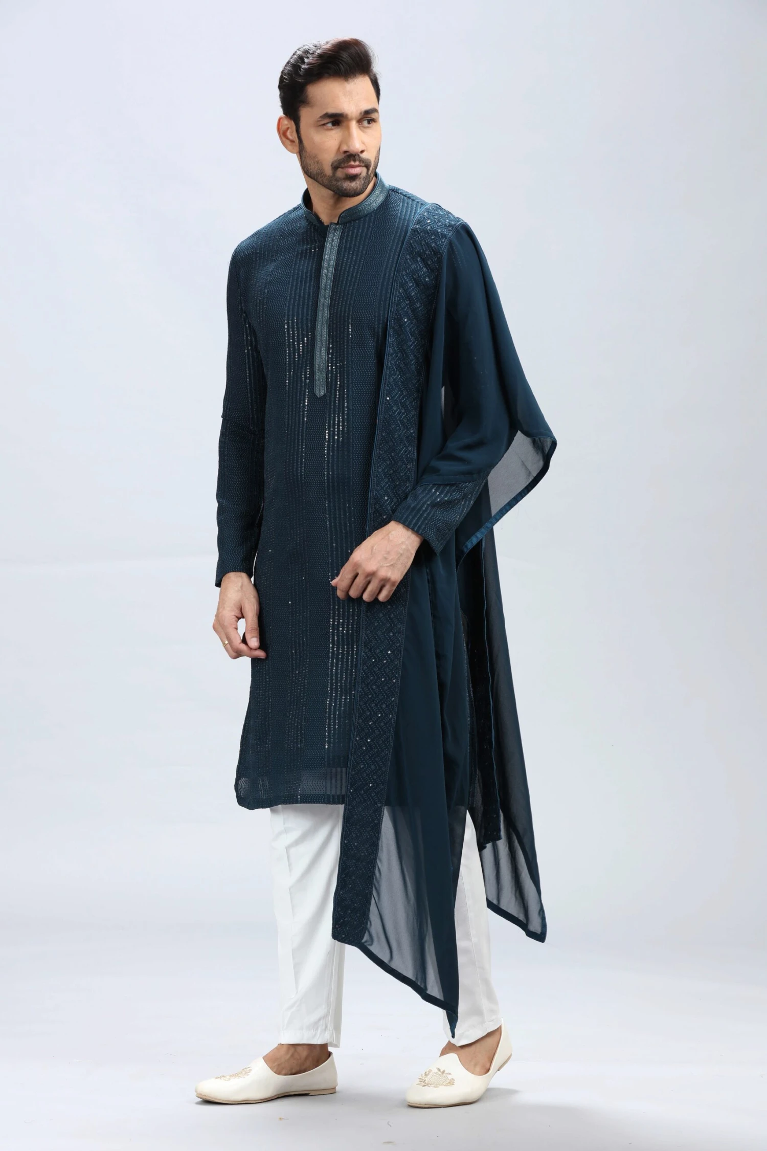 Petrol Blue Georgette Kurta Pajama Set With Embroidery – Palkhi Fashion 3 Petrol Blue Georgette Kurta Pajama Set With Embroidery – Palkhi Fashion