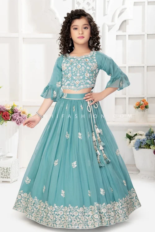 Powder Blue Girls Lehenga Choli With Elegant Work – Palkhi Fashion