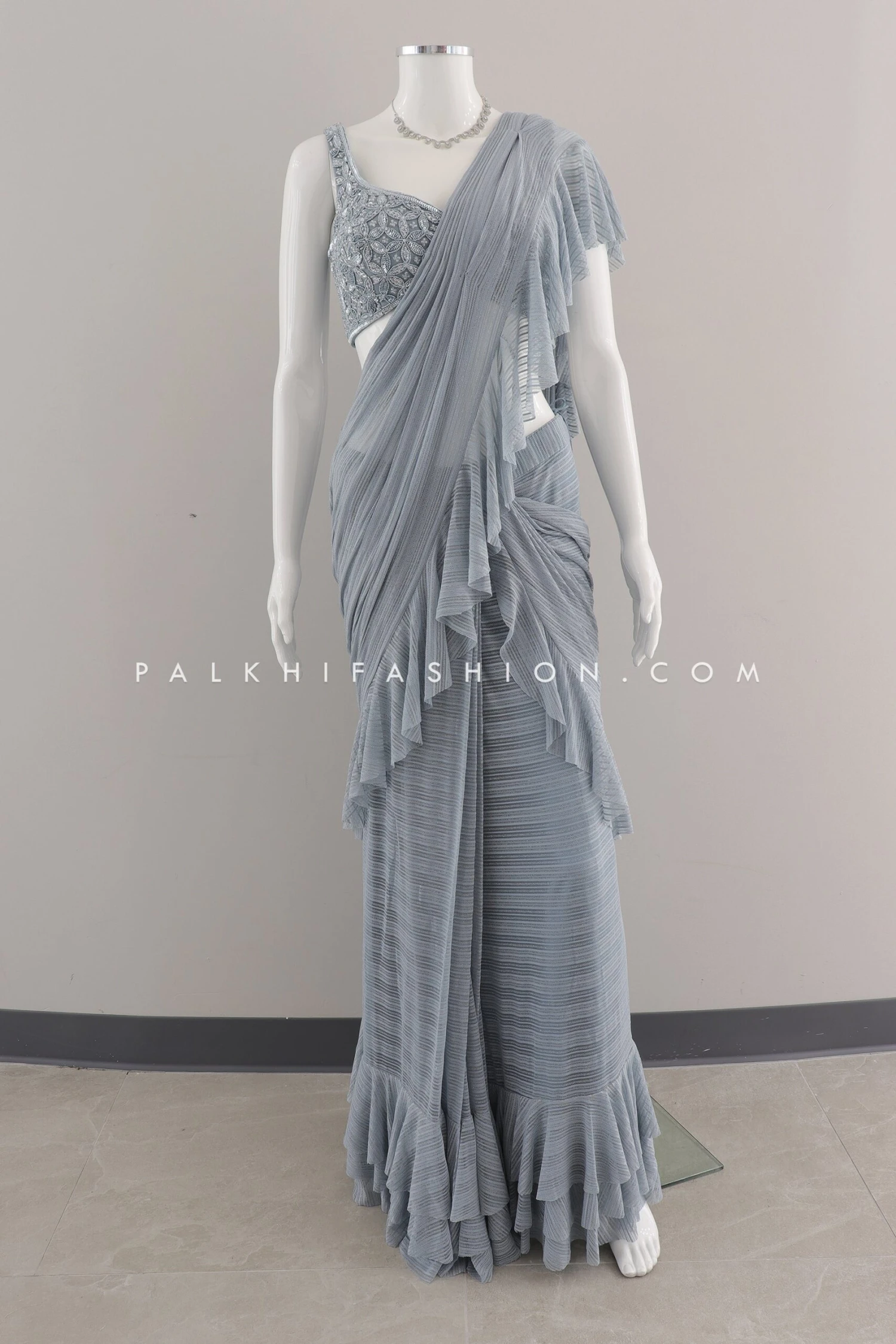 Powder Blue Ready To Wear Saree With Stone & HandWork - Palkhi Fashion 3 Powder Blue Ready To Wear Saree With Stone & HandWork - Palkhi Fashion
