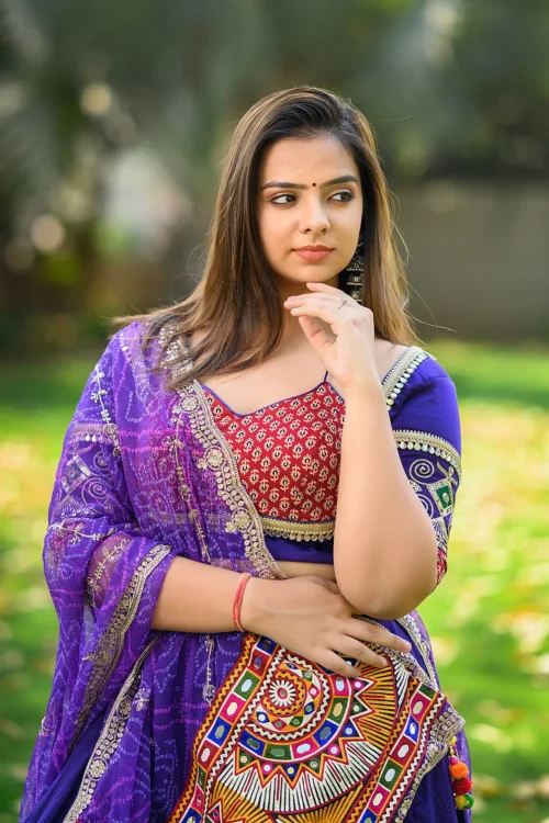 Purple Cotton Silk Navratri Chaniya Choli With Stunning Blouse -Indian Wear Shop PurpleCottonSilkNavratriChaniyaCholiwithStunningBlouse 2 scaled