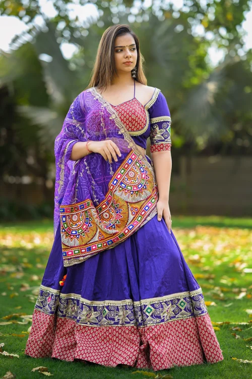 Purple Cotton Silk Navratri Chaniya Choli With Stunning Blouse