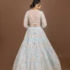 Regal Glam: Powder Blue Designer Lehenga Choli With Mirror And Pearl Work