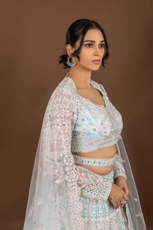 Regal Glam: Powder Blue Designer Lehenga Choli With Mirror And Pearl Work -Indian Wear Shop RegalGlamPowderBlueDesignerLehengaCholiwithMirrorandPearlWork 6 8fa5c8ed dd08 40da bc1c 57c3c6bdc69c scaled