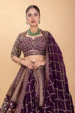 Royal Grandeur: Statement Wine Designer Banarasi Silk Lehenga Choli -Indian Wear Shop RoyalGrandeurStatementWineDesignerBanarasiSilkLehengaCholi 2