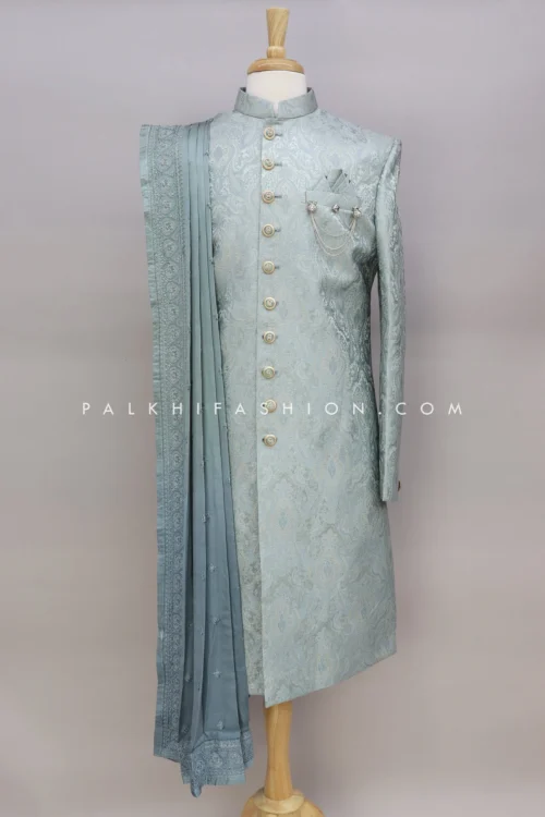 Sage Green Indo-Western With Embroidery Work Dupatta -Indian Wear Shop SageGreenIndo WesternWithEmbroideryWorkDupatta 1 scaled