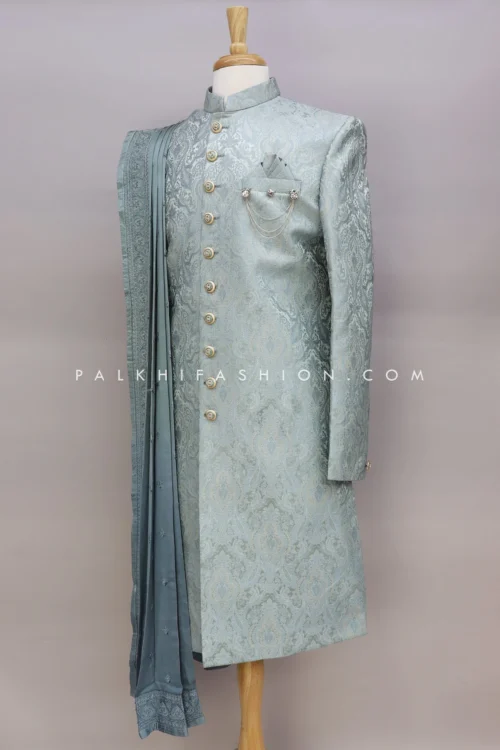 Sage Green Indo-Western With Embroidery Work Dupatta