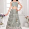 Sage Green Girls Lehenga Choli With Chikankari & Handwork – Palkhi Fashion -Indian Wear Shop SageGreenLehengaCholiwithChikankari Handwork PalkhiFashion scaled
