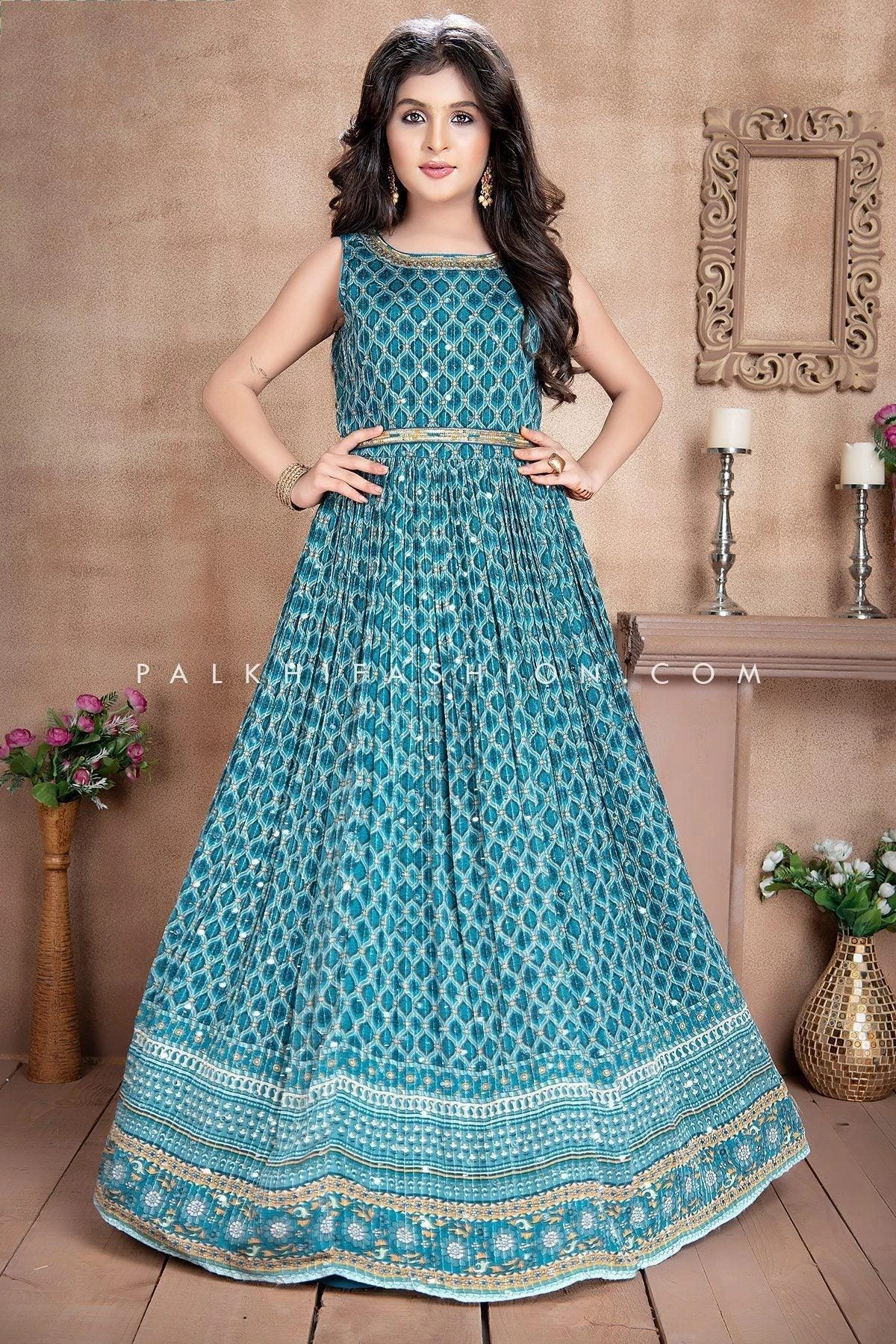 Stunning Light Blue Embroidery Work Gown For Girls 3 Stunning Light Blue Embroidery Work Gown For Girls