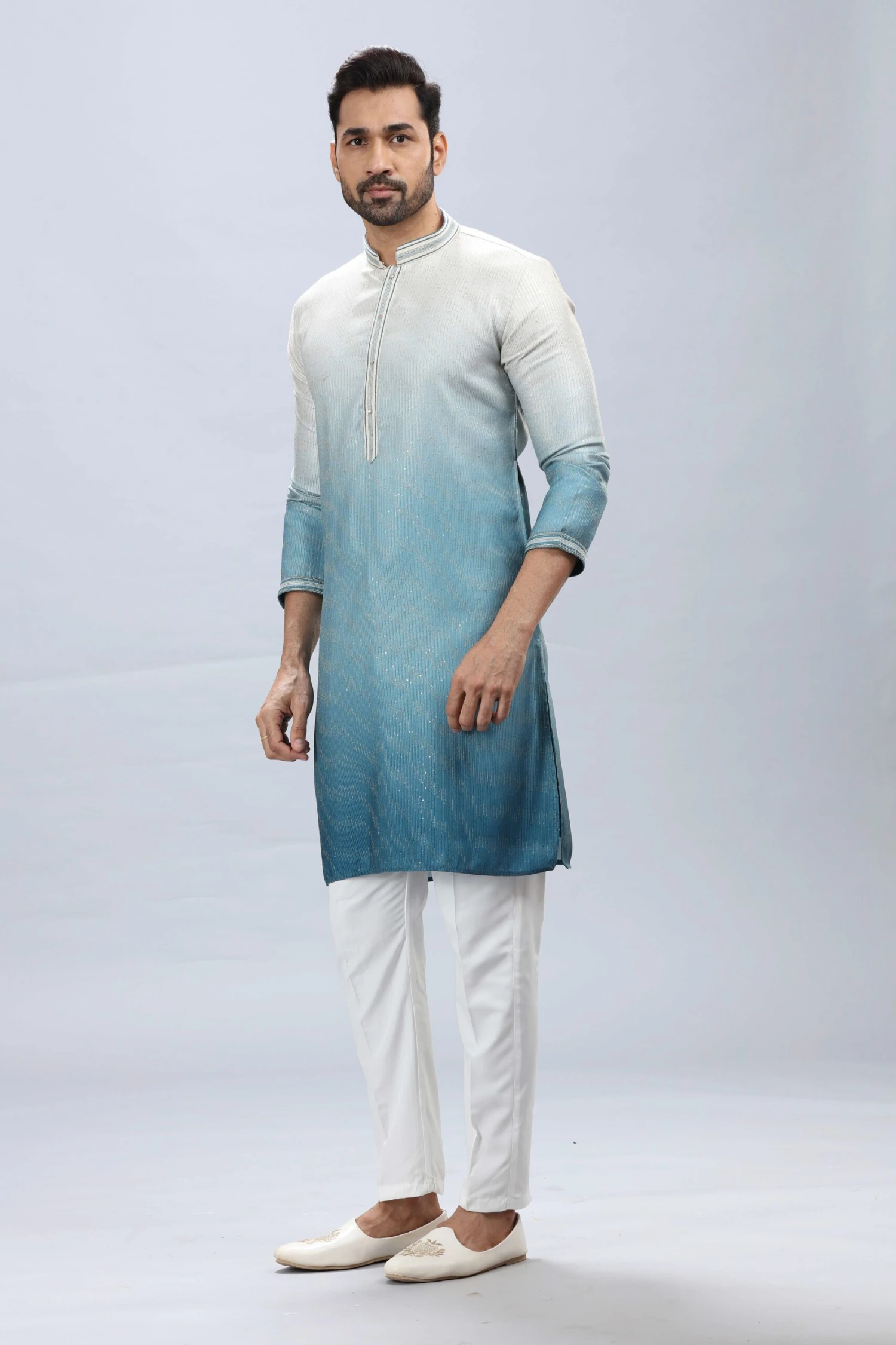 Teal Ombre Kurta Pajama Set For Men – Palkhi Fashion 3 Teal Ombre Kurta Pajama Set For Men – Palkhi Fashion