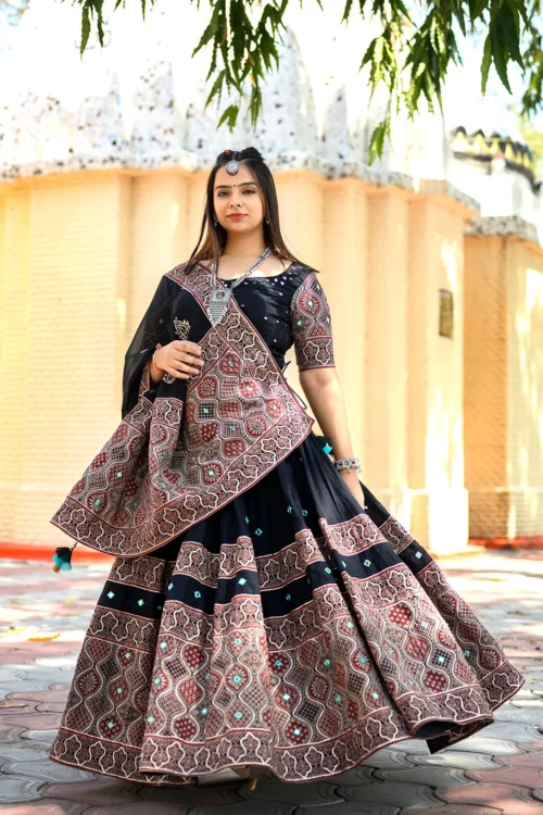 Timeless Black Ajarakh Navratri Chaniya Choli With Elegant Work | Palkhi Fashion