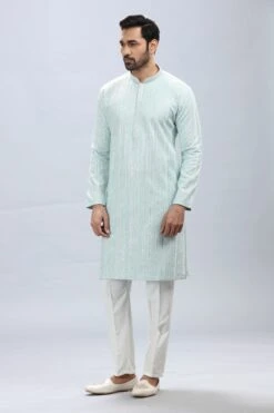 Timeless Powder Blue Kurta Pajama Set With Elegant Work – Palkhi Fashion