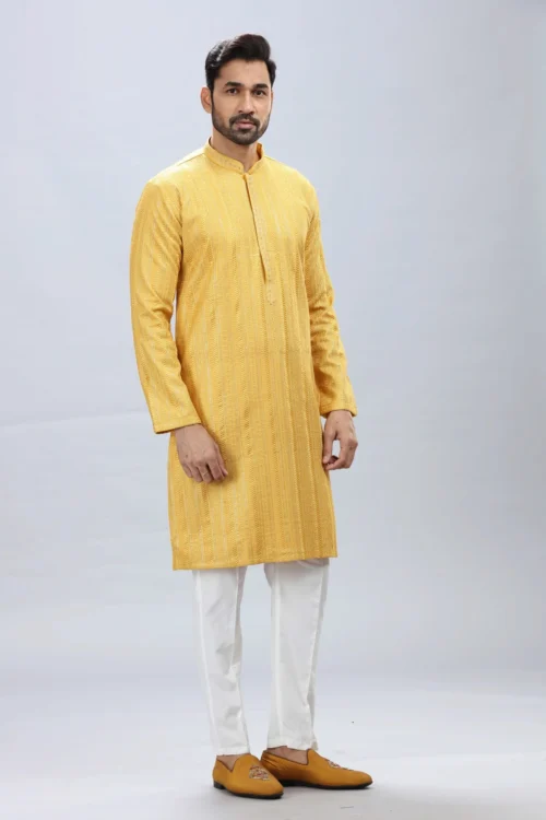 Yellow Kurta Pajama Set With Elegant Work – Palkhi Fashion