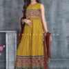 Appealing Light Mustard Naira Cut Palazzo Outfit