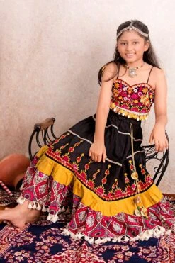 Black Cotton Chaniya Choli For Girls With Handcrafted Embroidery – Palkhi Fashion