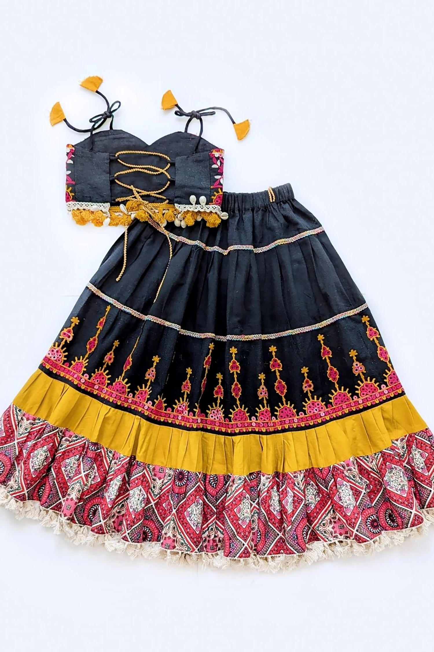 Black Cotton Chaniya Choli For Girls With Handcrafted Embroidery – Palkhi Fashion 6 Black Cotton Chaniya Choli For Girls With Handcrafted Embroidery – Palkhi Fashion - Image 4