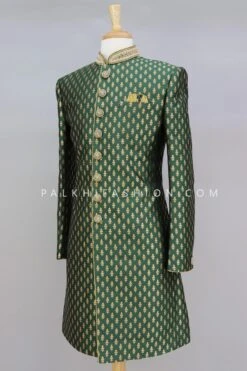Dark Green Silk Indo-Western With Handwork-Palkhi Fashion