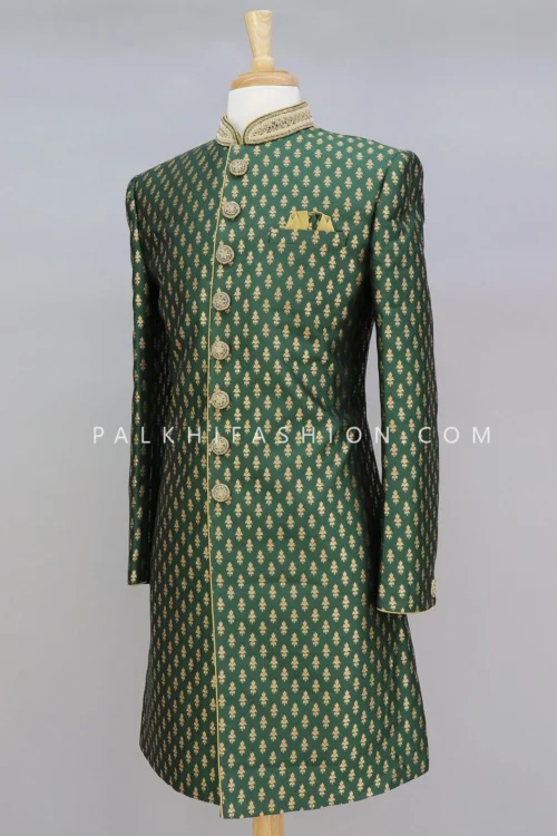 Dark Green Silk Indo-Western With Handwork-Palkhi Fashion