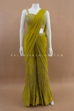 Designer Hazel Ready-to-Wear Palazzo Saree With Handwork – Palkhi Fashion